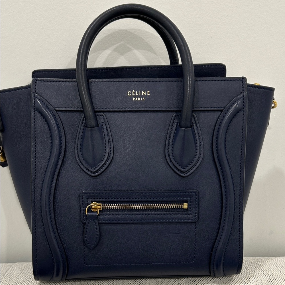 Celine Navy Leather Mini Tote with Gold Hardware